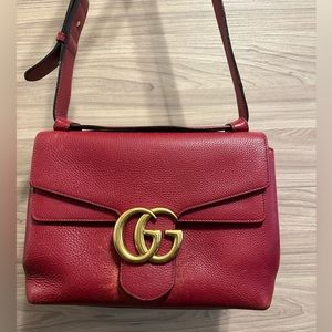 Gucci red calfskin Marmont shoulder bag